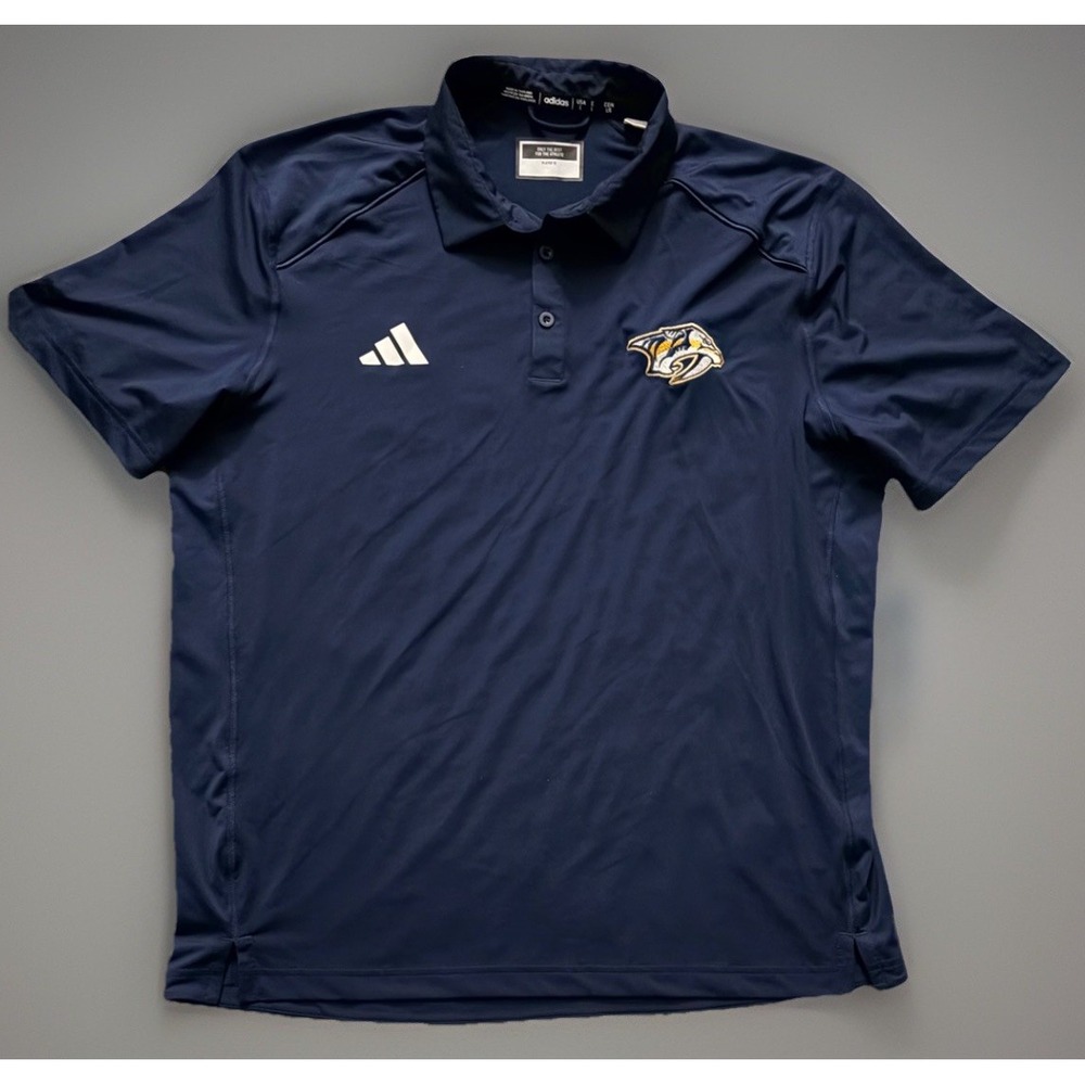 Nashville Predators Adidas Short Sleeve Polo Shirt Blue NHL Logo Large JBHS
